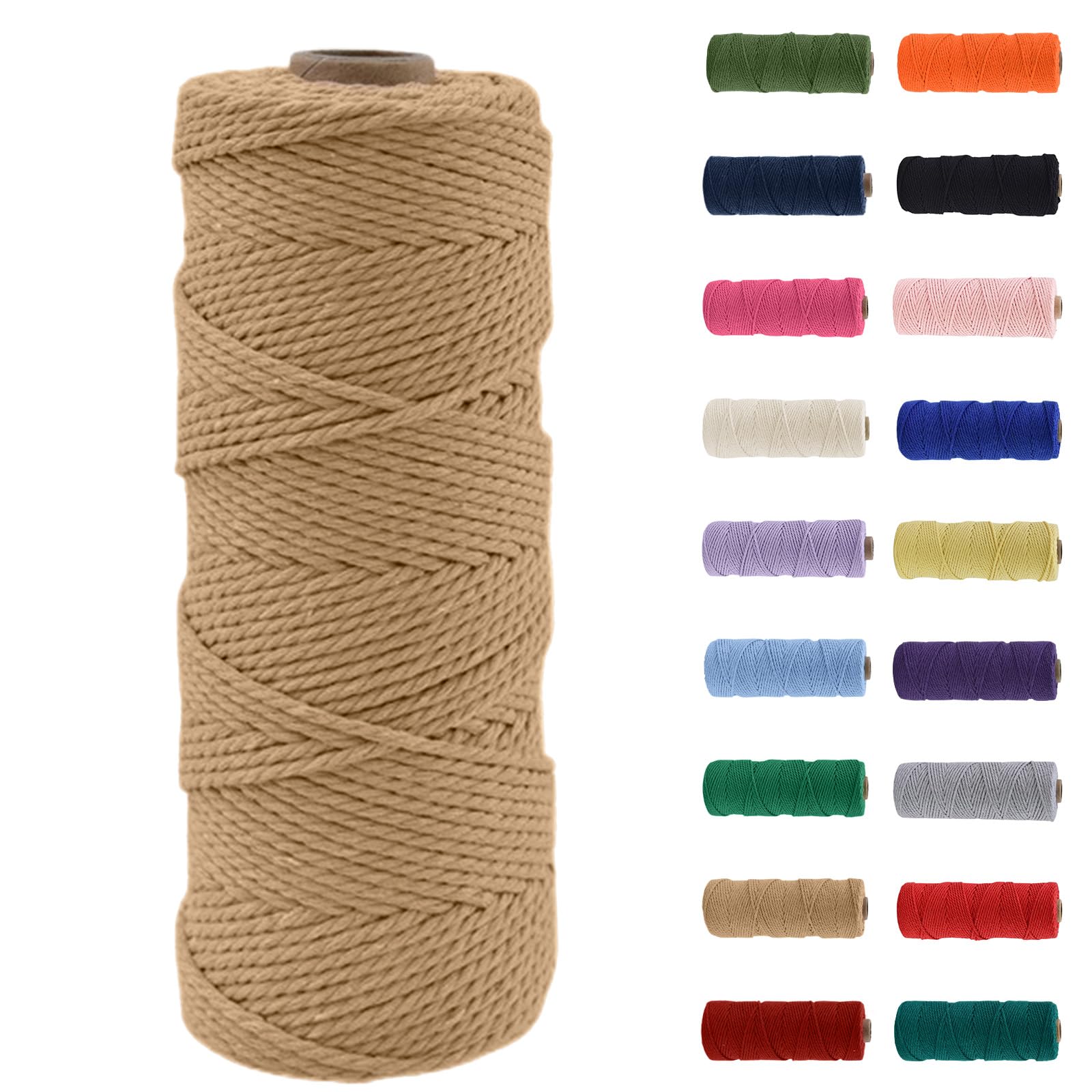 MORAINJAY 2mm Macrame Cord 100m, Natural/Jute Macrame Cotton Cord Twine Rope Craft String, Natural Cotton Rope for Macrame Art, DIY Crafts & Gift Wrapping - 16 Vibrant Colors, Soft & Chemical-Free