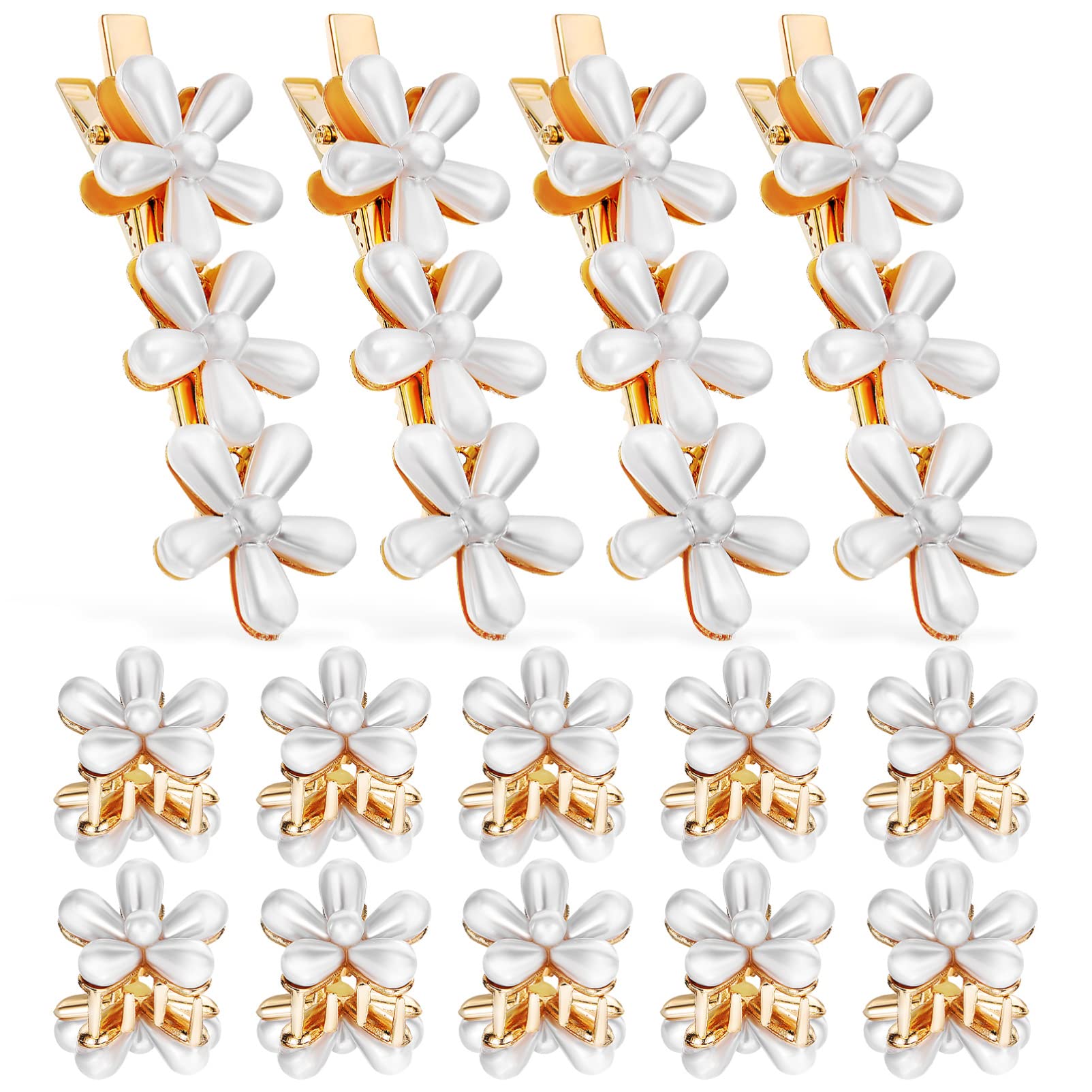Lurrose 14 Pcs Flower Pearl Hair Clip, Mini Pearl Hair Claw Clips Pearl Flower Hair Barrette Hairpins for Women Girls Wedding