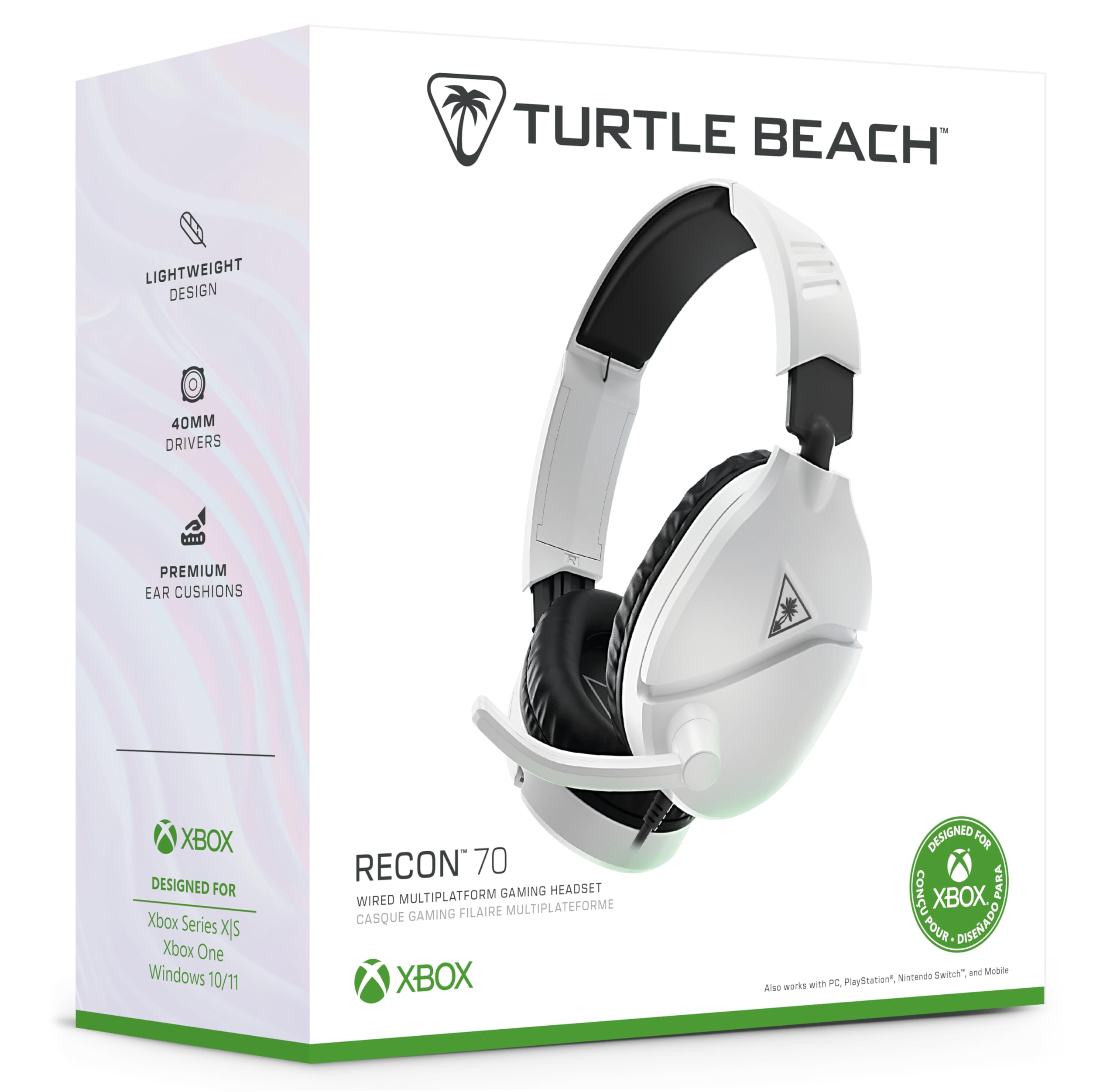 Turtle Beach Recon 70 Multiplatform Gaming Headset for Xbox Series X|S, Xbox One, PS5, PS4, PC & Mobile w/ 3.5mm Wired Connection - Flip-to-Mute Mic, 40mm Speakers, Lightweight Design, White
