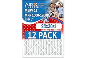 24x30x1 Air Filter MERV 11 Rating, 12 Pack of Furnace Filters Comparable to MPR 1000, MPR 1200 & FPR 7 - Made in USA by AIRX FILTERS WICKED CLEAN AIR.