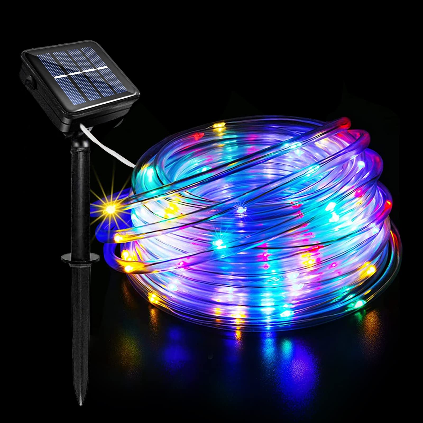 Acxilexy Solar String Lights, 33FT 100 LED Waterproof Flexible Solar Light Tube, LED Tube String Lights PVC Rope with 8 Lighting Modes for Outdoor, Indoor, Party and Christmas Decoration