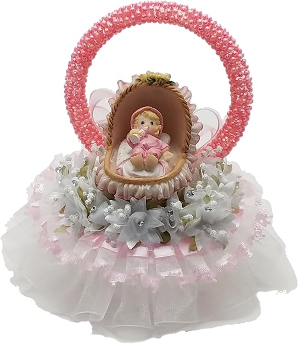 Amazon Com Baby Girl In Bassinet Christening Baby Shower Cake Top