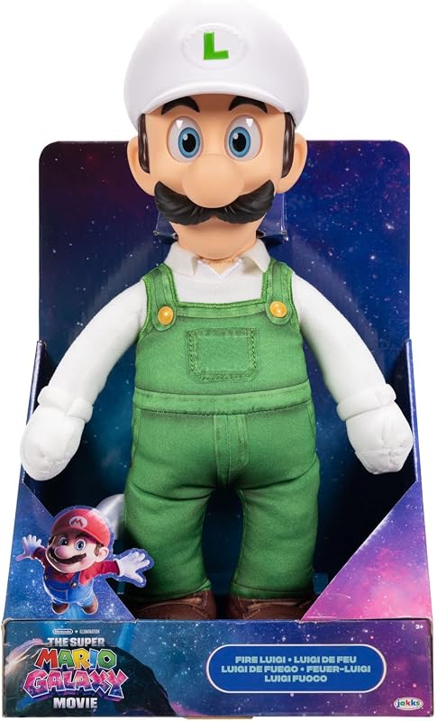 Super Mario Il peluche snodabile Fire Luigi da 15" / 38 cm di The Galaxy Movie, con licenza ufficiale, peluche con testa girevole scolpita, peluche da collezione Nintendo, dai 3 anni in su — foto 5 di 8
