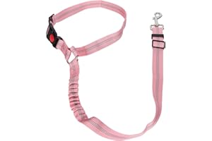 Pet Adjustable Headrest Seat Belt Dog Nylon Reflective Safety Strap Car Collar Leash (Pink)