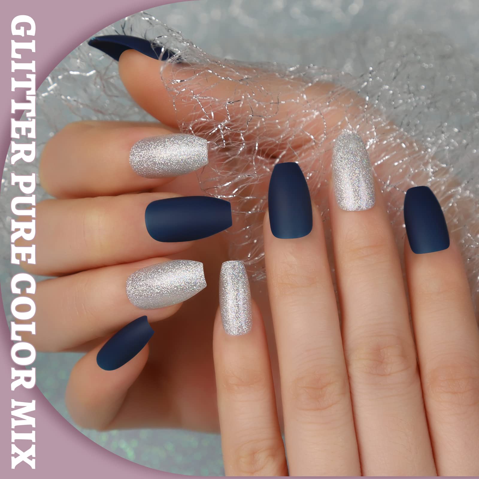 Teenitor Press on Nails,288PCS Matte Press on Nails Medium Length, Acrylic Fake Nails Full Cover, Ballerina Coffin Press on Nails,Glitter Press On False Nails - Image 7