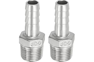 PATIKIL 304 Stainless Steel Barb Hose Fitting, 2 Pack 1/2" Hose Barb x 1/2" NPT Thread Pipe Connector Adapter Quick Fittings 