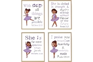 YUMKNOW Christian Wall Decor for Ballerina - Motivational Bible Verse for African American Kids - Religious Scripture Wall Art for Teens Girls Bedroom - Puprle Spiritual Gifts for Daughter Nursery Bathroom