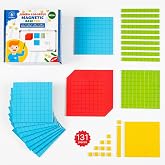 Simply magic 131 PCS Jumbo Magnetic Base Ten Blocks for Math - Place Value | Magnetic Base 10 Blocks Set for Teachers, Math Blocks for Counting, Counting Blocks, Magnetic Math Manipulatives K-3