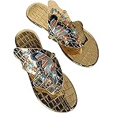 GORGLITTER Women's Boho Gold Sandals Butterfly Slippers Flip Flops Open Toe Dressy Beach Thong Slides 2025