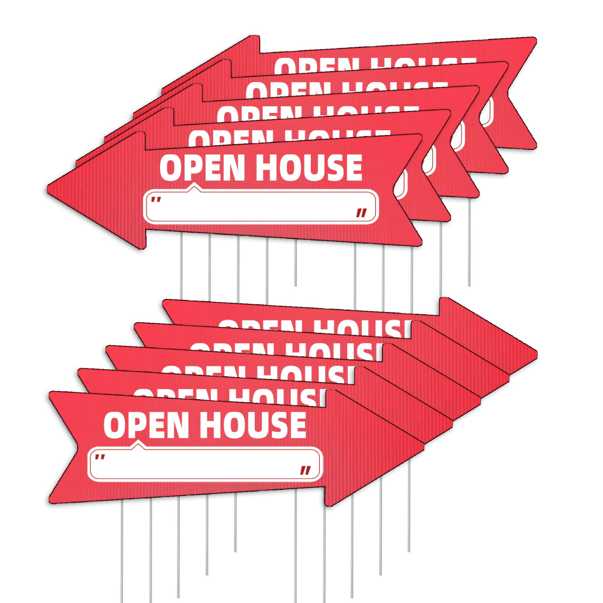 Photo 1 of 10pcs Open House Red Arrow Yard Signs with Stakes-16 x 5 in Double Sided, Open House Real Estate Signs, Property Sale Directional Arrows Signs, WEATHER-PROO