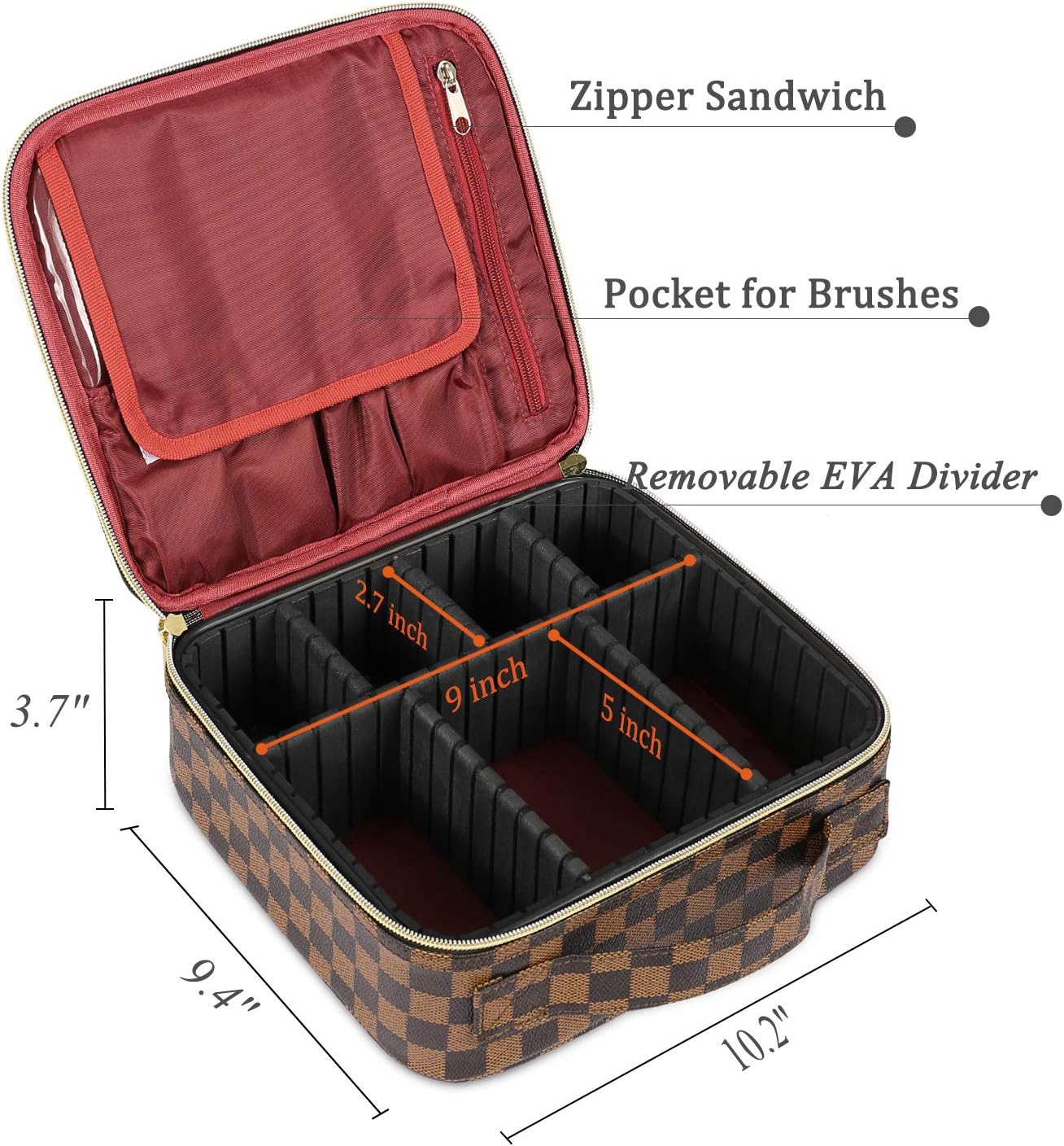FOOXII Makeup Bag Travel Cosmetic Case Professional Train Case Large Make Up Storage Organizer for Women Girls, Brown