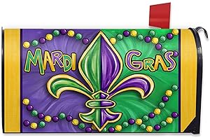 FBCOO Mardi Gras Mailbox Cover Magnetic Standard Size 20.5" x 18" Fleur De Lis New Orleans Carnival Decorative Post Letter Box Wrap Decor Beads Masquerade Holiday Garden Yard Outdoor Decoration