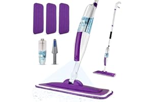 PANDA GRIP Spray Mops for Floor Cleaning Floor Mop with a Refillable Spray Bottle and 3 Washable Microfiber Pads Home or Commercial Use Dry Wet Flat Mop for Hardwood Laminate Wood (Pure Purple)