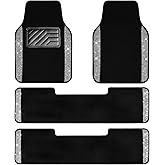 CAR PASS 3 Row Bling Diamond Car Mats Shining Carpet Rhinestones Sparkly Glitter Floor Mats Anti-Slip PVC Heel Pad Universal for Automotive SUV,Sedan,Van, 3rd Row 2 Rear for Girl Women, Black Silver