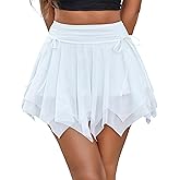 Avidlove Mini Skirts for Women Mesh Flowy Y2k Skirt Drawstring Ruched Bow Layer Asymmetrical Short Skort