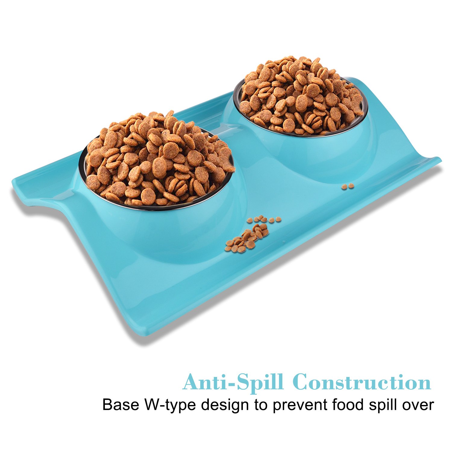 Double Dog Cat Puppy Bowls Stainless Steel Pet Bowls Pet Food Water Feeder with Non Spill Skid Resistant Base for Small Dogs and Cats (blue)