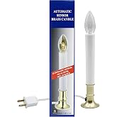 Creative Hobbies Electric Window Candle Lamp with Brass Plated Base, Dusk to Dawn Sensor Turns Candle on in Dark and Off in Light, Ready to Use!