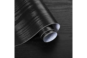 Ismoon 17.7in X 118in Contact Paper Black Wood Peel and Stick Wallpaper Modern Renter Friendly Wall Paper for Countertops Kitchen Bathroom Desk Wood Grain Textured Removable Cabinet Shelf Vinyl Wrap