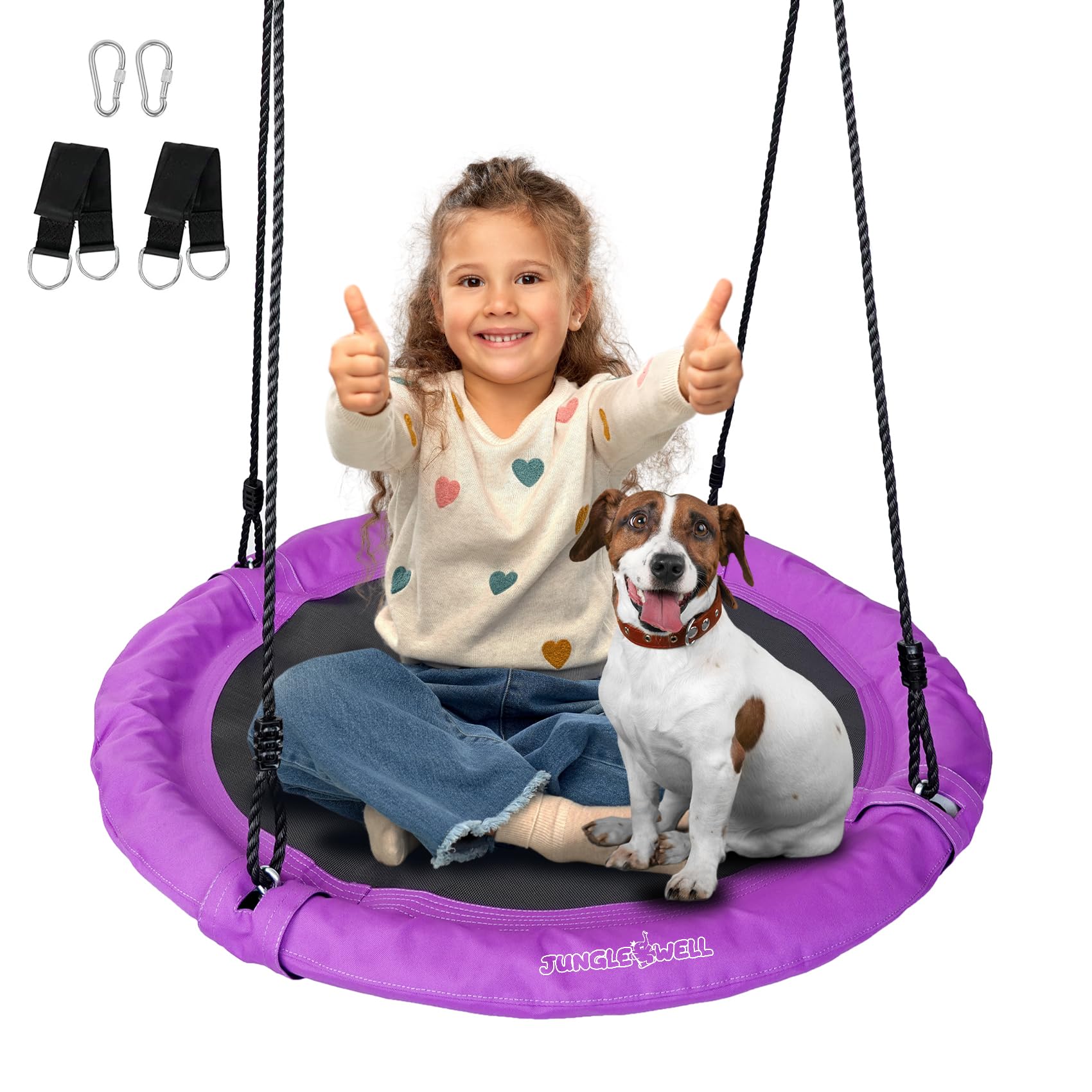 JUNGLE WELL Nest Swing Seat for Kids - 100cm Heavy Duty 900D Oxford Fabric, 160KG Capacity, Adjustable Tree Straps & 2 Carabiners | UKCA & CE Certified for Indoor & Outdoor Use (Jubilee Purple)