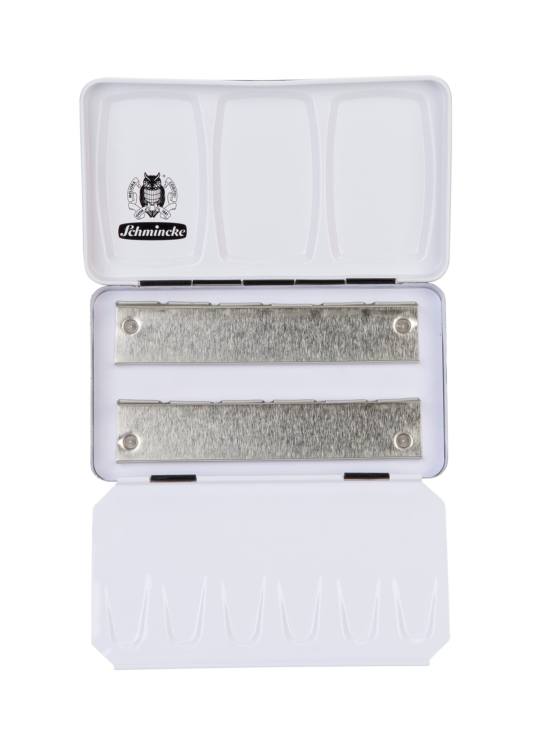 Schmincke - HORADAM AQUARELL Empty box for 12 x 1/2 tubes, 74 913 097, black metal box with mixing palette, for individual filling with 12 half tubes HORADAM AQUARELL