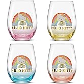 JoyJolt Hello Kitty Sweet Rainbow Stemless Drinking Glasses Set of 4, 19oz Glass Cups, Kawaii Kitchen Glassware Sets, Sanrio Hello Kitty Merch, Teardrop Tumblers for Water, Juice, Coffee, Iced Tea