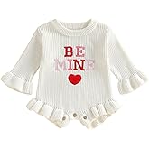 Eurvoku Newborn Infant Baby Girl Valentines Day Outfit Embroidery Knit Sweater Romper Long Sleeve Ruffle Bodysuit Jumpsuit