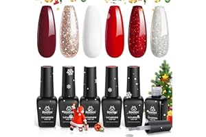 BEETLES GEL POLISH Beetles Christmas Gel Nail Polish – Candy Cane Gel Polish Set, 6 Color Burgundy Red Glitter White Silver Winter Snow Holiday Sparkle Manicure Kit Soak off Uv Nail Art Design Gifts for Women