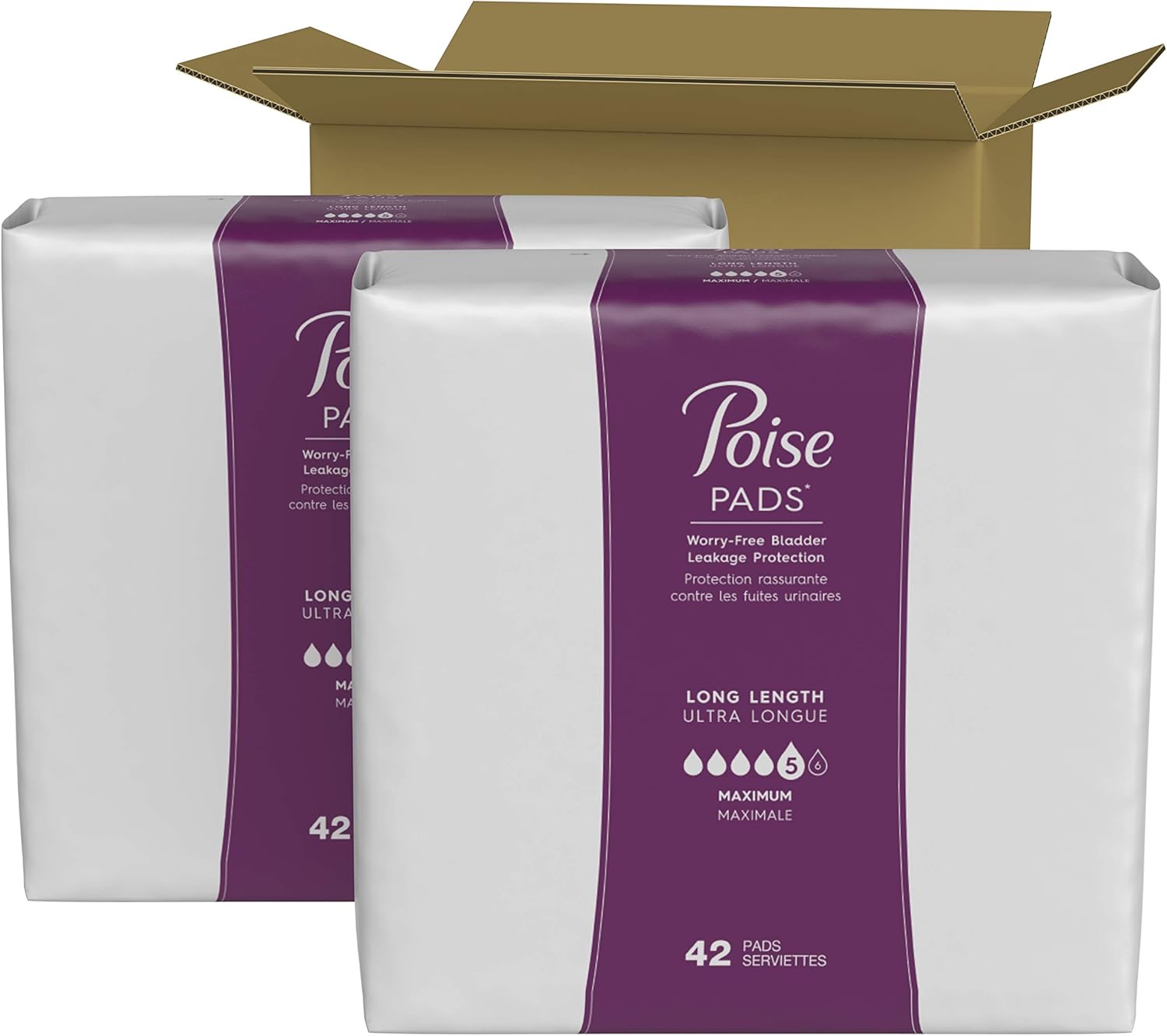 Poise Incontinence Pads, Maximum Absorbency, Long, 84 Count (2 Packs of 42) (Packaging May Vary): Health & Personal Care