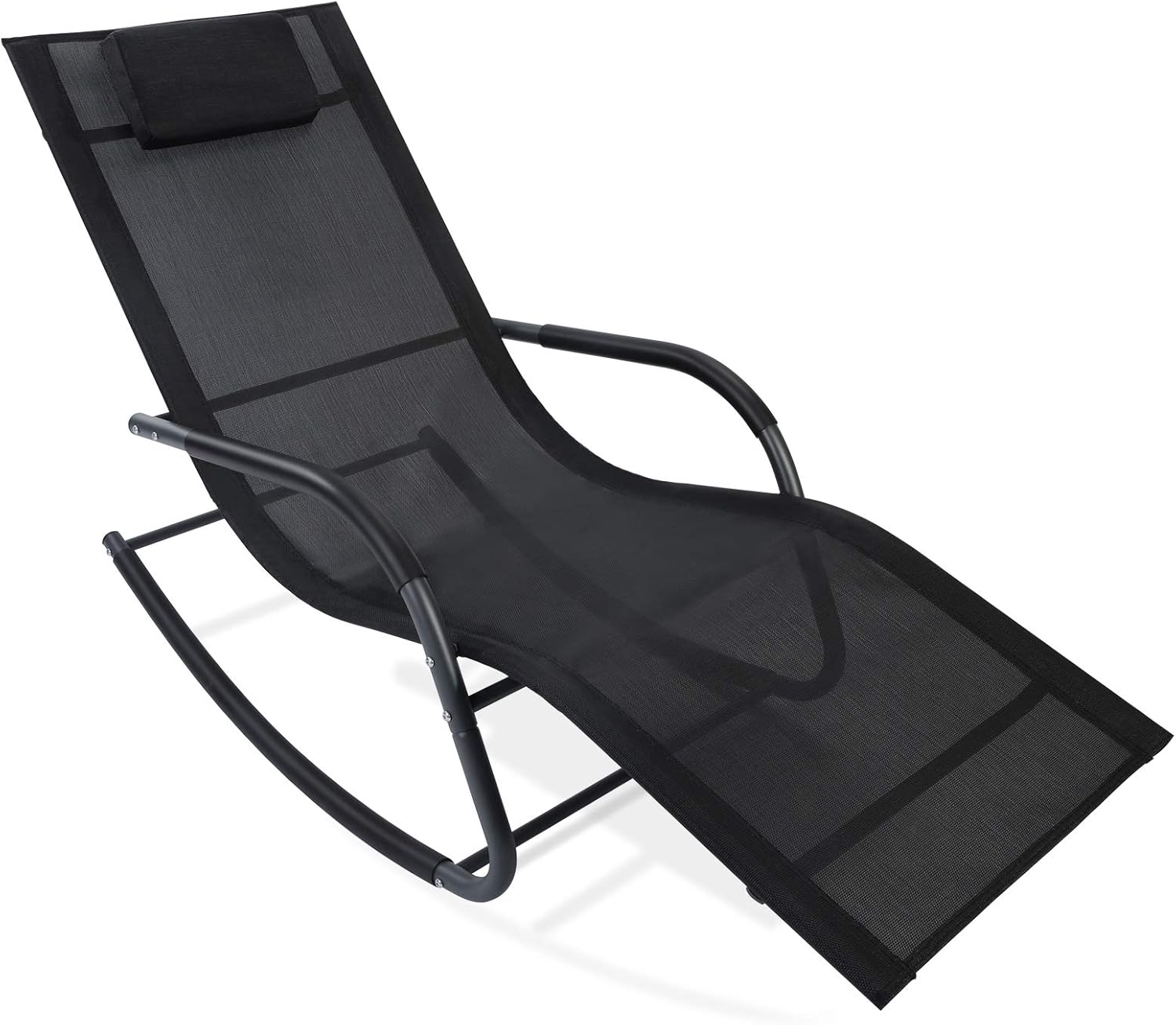 AGESISI Rocking Lounge Chair Reclining Chair Textilene Mesh Patio Zero Gravity Chaise with Pillow for Beach Yard Pool Outdoor Indoor, Black: Kitchen & Dining