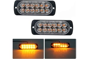 Emergency Strobe Lights for Trucks, Maso Amber Recovery Car 12 LEDs Lighting Bar Orange Grill Breakdown Flashing 12/24V Pack of 2