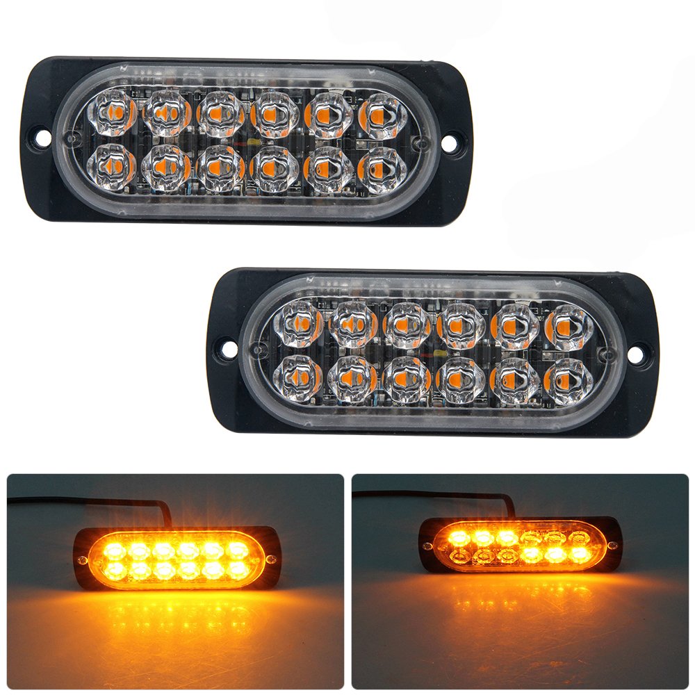 MASO Emergency Strobe Lights for Trucks, Amber Recovery Car 12 LEDs Lighting Bar Orange Grill Breakdown Flashing 12/24V Pack of 2