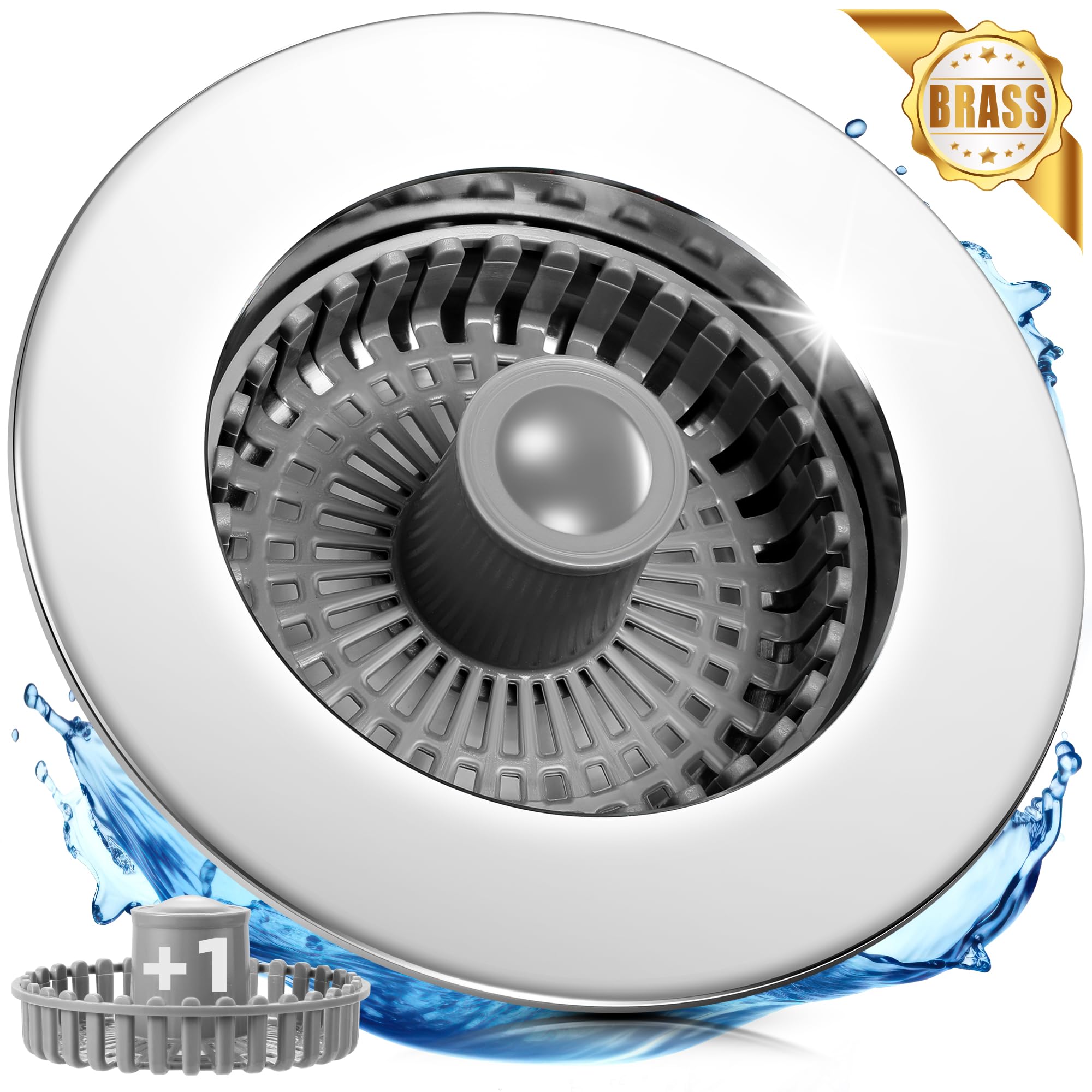 Photo 1 of 3 in 1 Kitchen Sink Strainer & Stopper, Pop Up Drain Plug for 3.5 Inch Sink – Anti-Clogging, Brass Core, Easy to Clean with Bonus Basket – Silver – DIKSEFN (Silver)