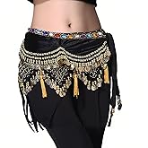Nabolan Women's Triangle Style Belly Dance Coin Scarves Hip Wrap Tassel Belt Skirt with Loud-sound Gold Coins