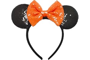XINXIYAN Mouse Ears Headbands for Women Glitter Sequin Mouse Ears Bow Headband Birthday Party Princess Decoration (Orange)