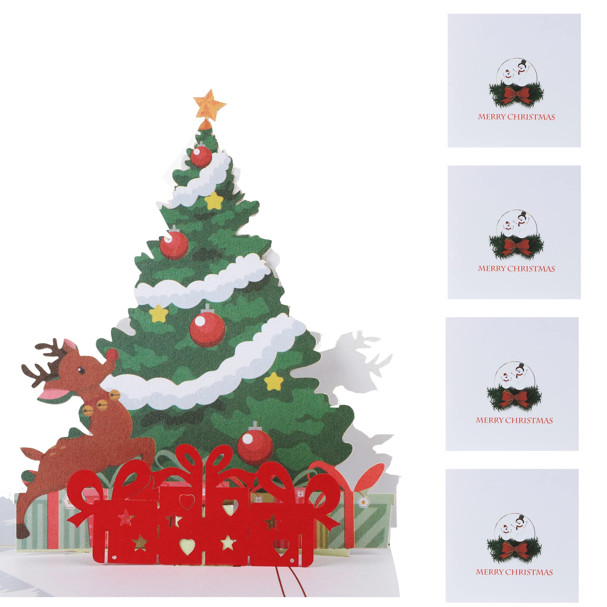 HAPEE 4 Pack of 3D Pop Up Christmas Cards | Greeting Holiday Note Cards with Envelopes for Xmas/New Year