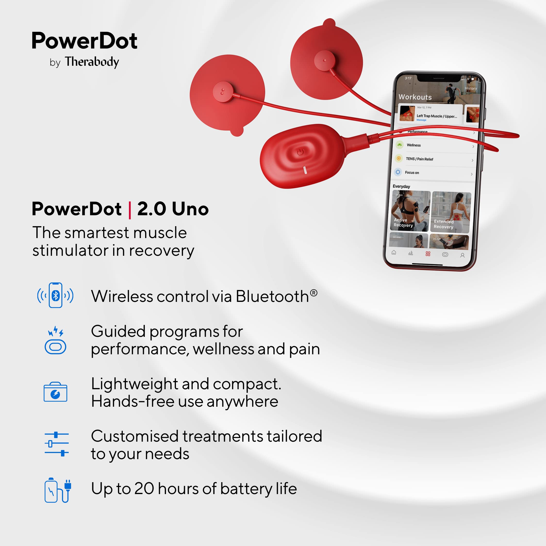 Therabody PowerDot 2.0 Uno, Stim TENS Unit for Pain Relief, Bluetooth