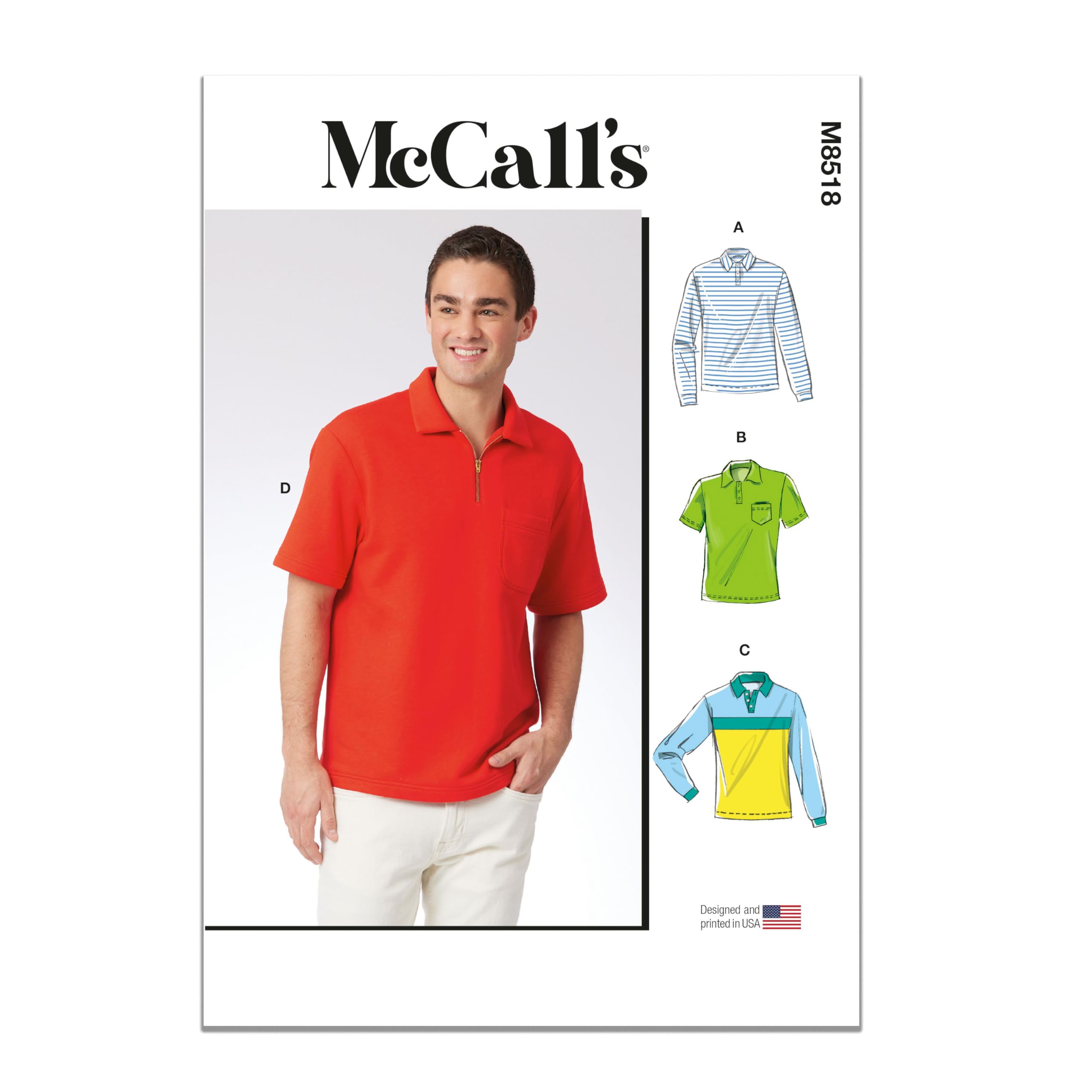MCCALLS Sewing Pattern M8518A Men's Polo Shirts A (S-M-L-XL-XXL)