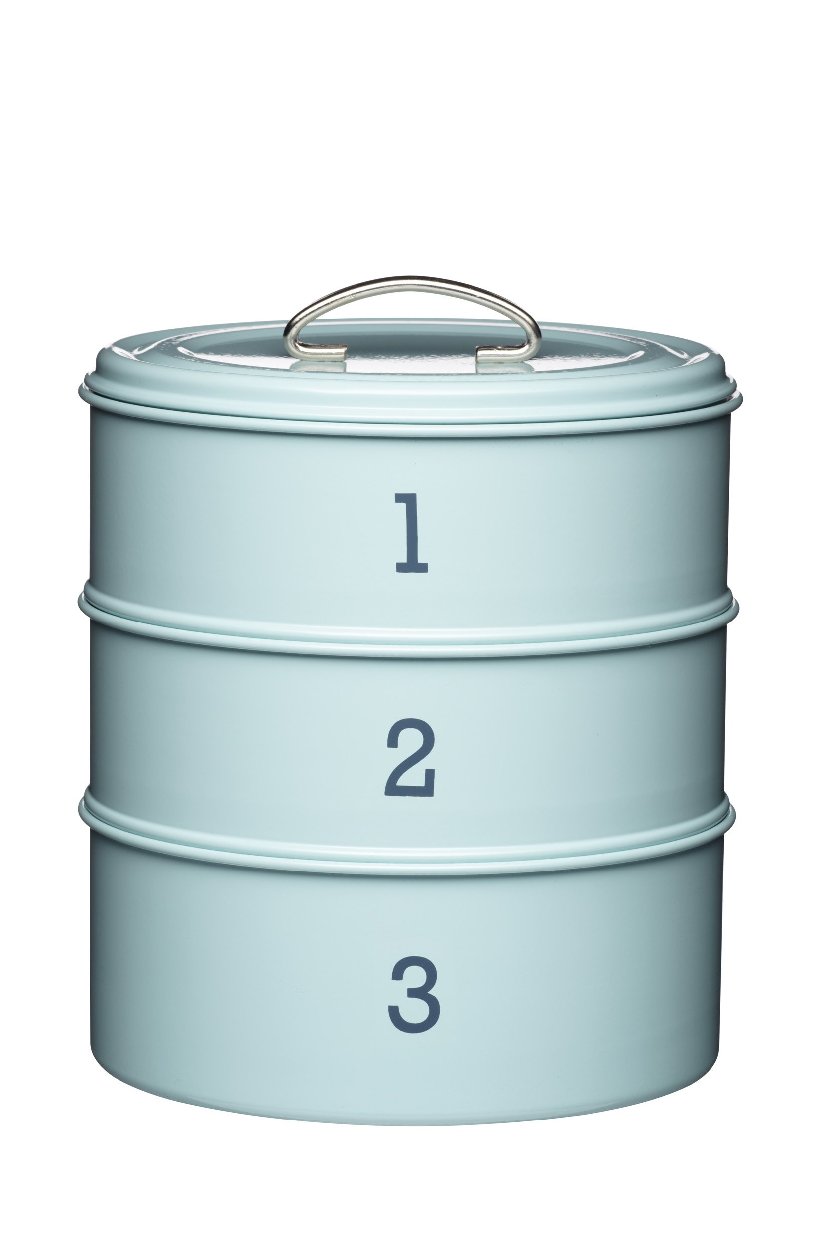 KitchenCraft Living Nostalgia 3-Tier Metal Cake Storage Tin, 22 x 27 cm (8.5 x 1.5 Inches) - Vintage Blue