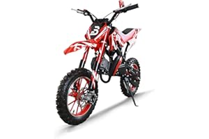 BLAZEGO 49cc Kids Dirt Bike, 2-Stroke Gas Powered Dirt Bike, Motorcycle with Off-Road Tires, Front/Rear Disc Brakes, Shock Absorption, Soft Seat Cushion, Mini Dirtbike for Kids 8-14, Red