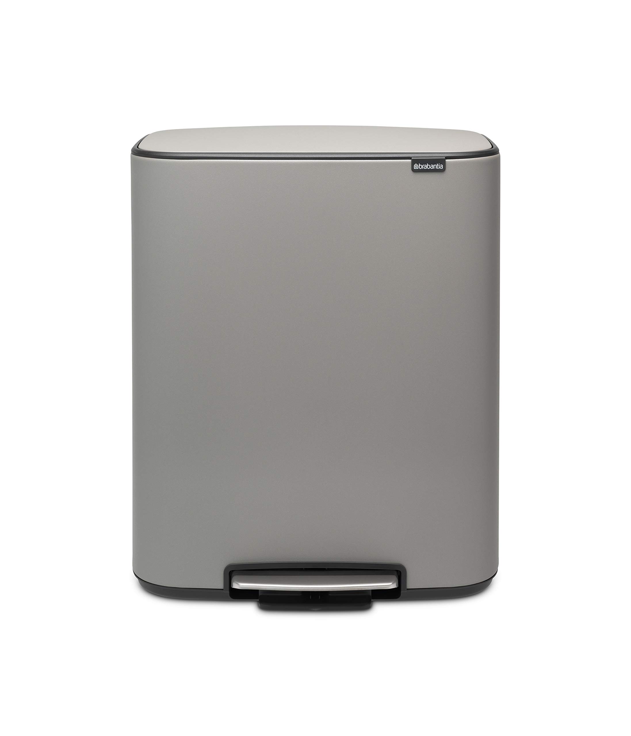 Brabantia Bo Pedal Bin - 60L Inner Bucket (Mineral Concrete Grey) Large Waste Kitchen Bin - Soft Closing Lid