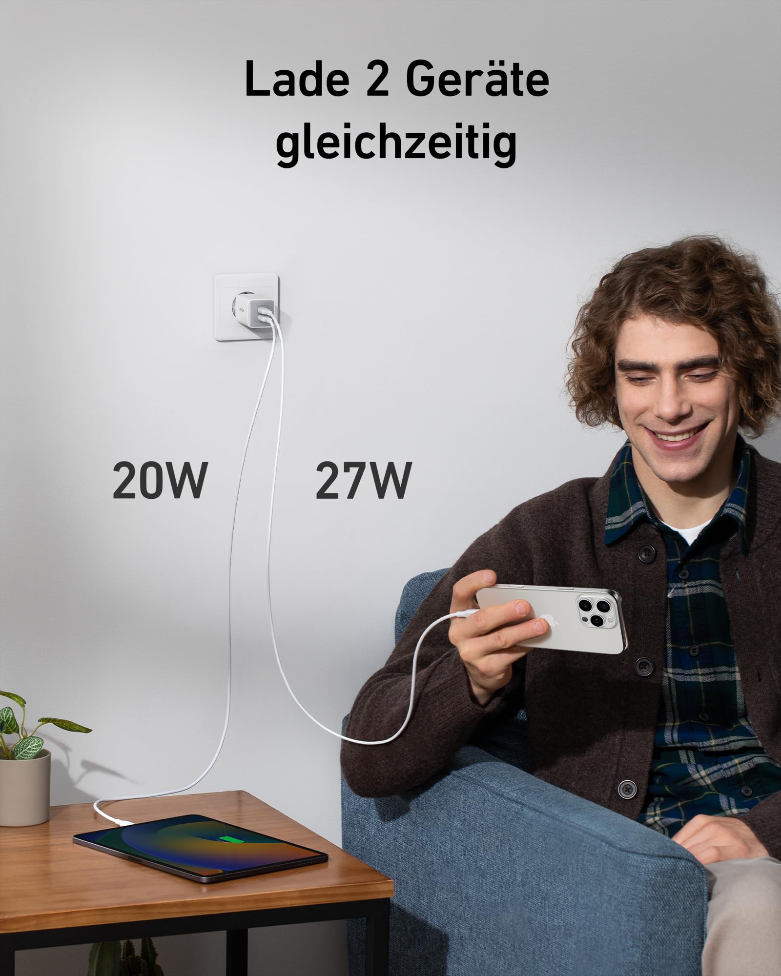 Anker 47W USB C Ladegerät, 523 Charger (Nano 3), kompakt mit 2 Anschlüssen GaN Schnellladegerät für iPhone 17/Pro/Pro Max/iPhone Air/16/15, Galaxy, Pixel 4/3, iPad/iPad mini (Kabel Nicht enthalten) 2