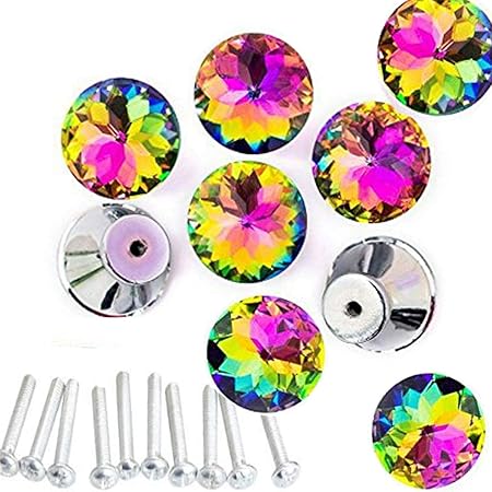 Hosl 10pcs Colorful Crystal Glass Cupboard Wardrobe Cabinet Drawer