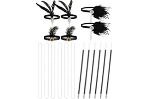 Seematn 18 Pcs Flapper Accessories Flapper Headband Feather Headpiece for Women, Pearl Bead Necklaces