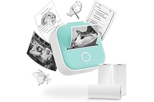 Omezizy T02 Pocket Printer Set - Thermal Bluetooth Mini Printer with 3 Rolls Paper, Sticker Printer Note Buddy for Study Notes, DIY, Scrapbook, Journal, Memo, List, Birthday, Thanksgiving Gift