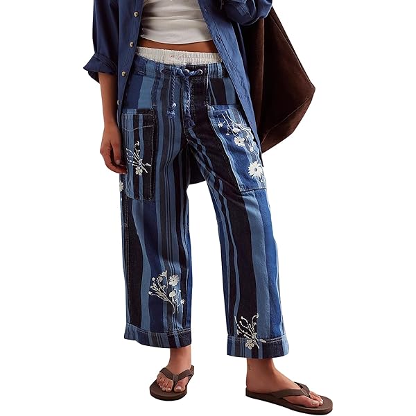 パンツ widestraight stripe slacks Side Striped Pants Women Drawstring Wide Leg Pants High