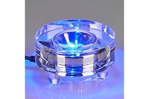 Zerelys Display Multicolor LED Light Base for 3D Crystal Glass Art, Acrylic, Figurines, 7 Color Changing Base, USB Powered (Round)