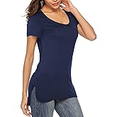 Florboom Womens Casual Tunic Tops Short/Long Sleeve Tshirts Scoop Neck Long Shirt Fitted Tees