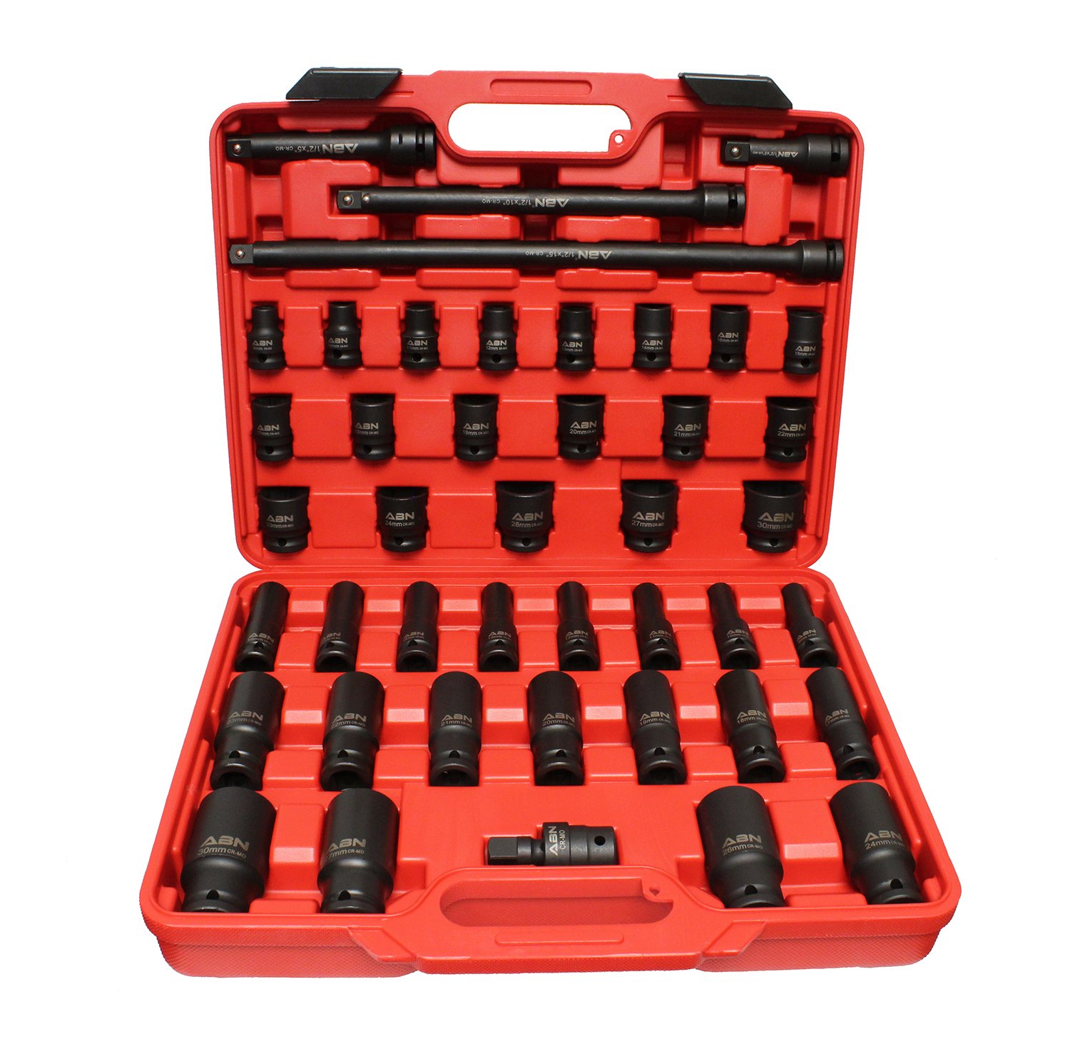 ABN 1/2" Inch Drive Metric Master Deep Shallow Impact Socket 43Piece