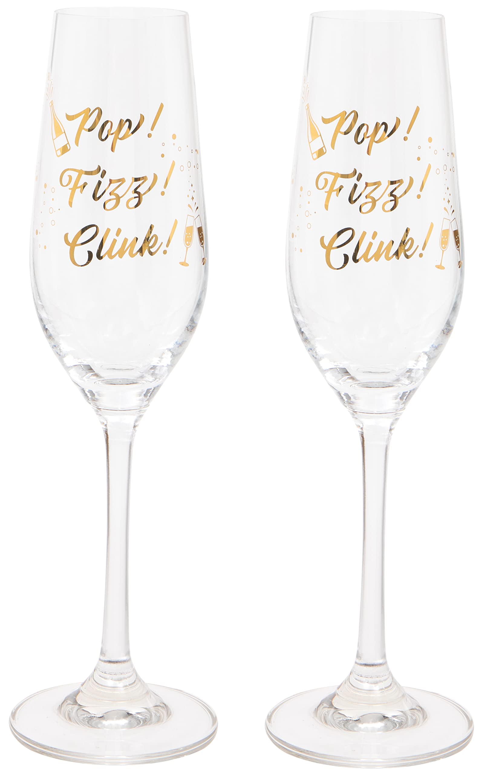 Maturi Set of Two 'Pop, Fizz, Clink' Champagne Flutes, 220ml, Gift Boxed