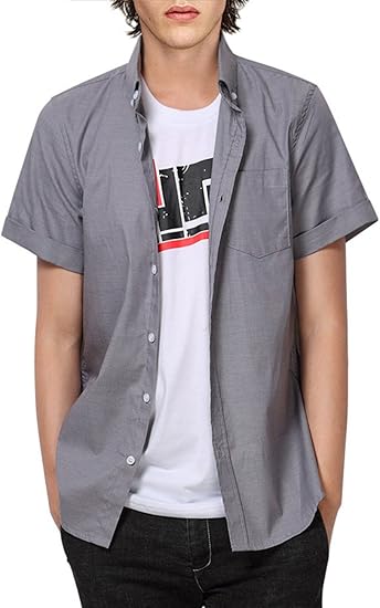 Amazon Kuulee 在庫一掃セール シャツ メンズ 長袖 半袖 オックスフォード カジュアル スポーツ オシャレ 無地 春 夏 秋 冬 L グレー1 シャツ 通販